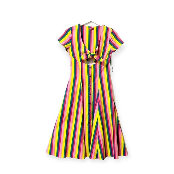 STAUD Alice Multicolor Stripe Knotted Poplin Midi Dress Size 2 NWT - Picture 3 of 16